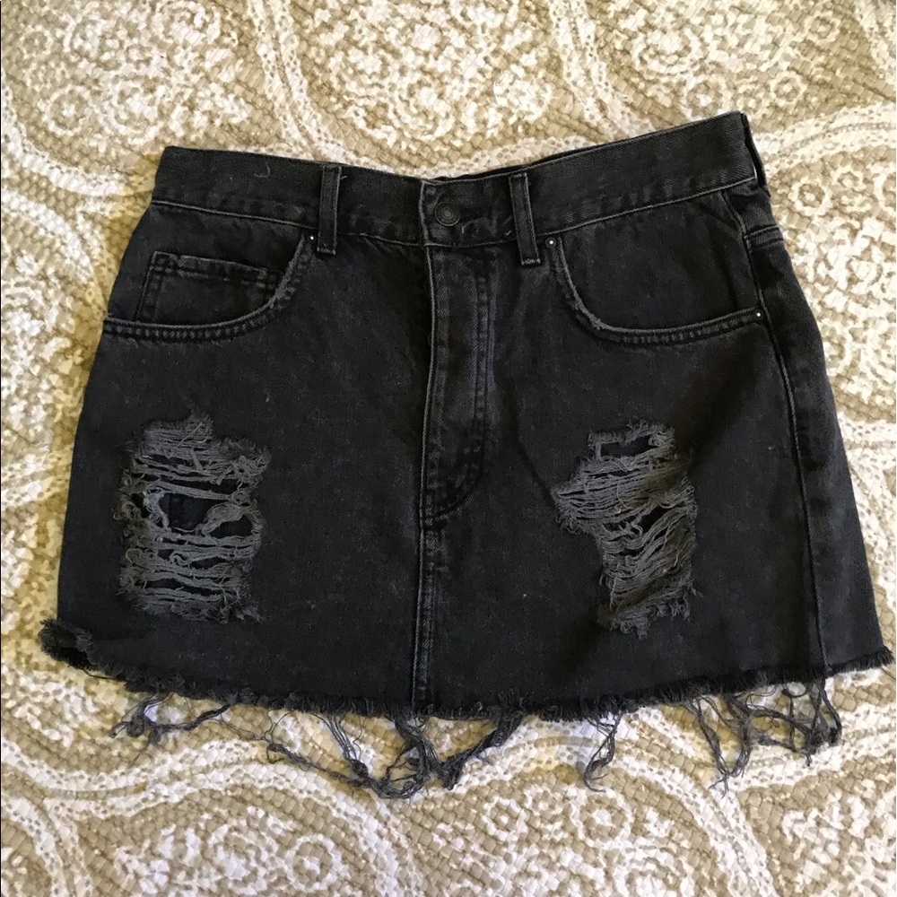 Black denim mini skirt